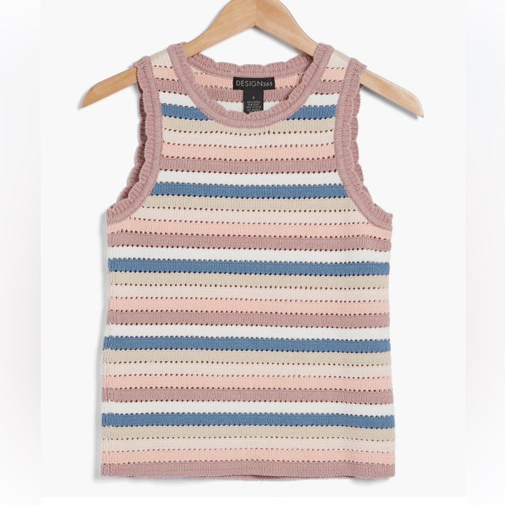 NWT Design History Stripe Pointelle cotton knit tank top sz XL